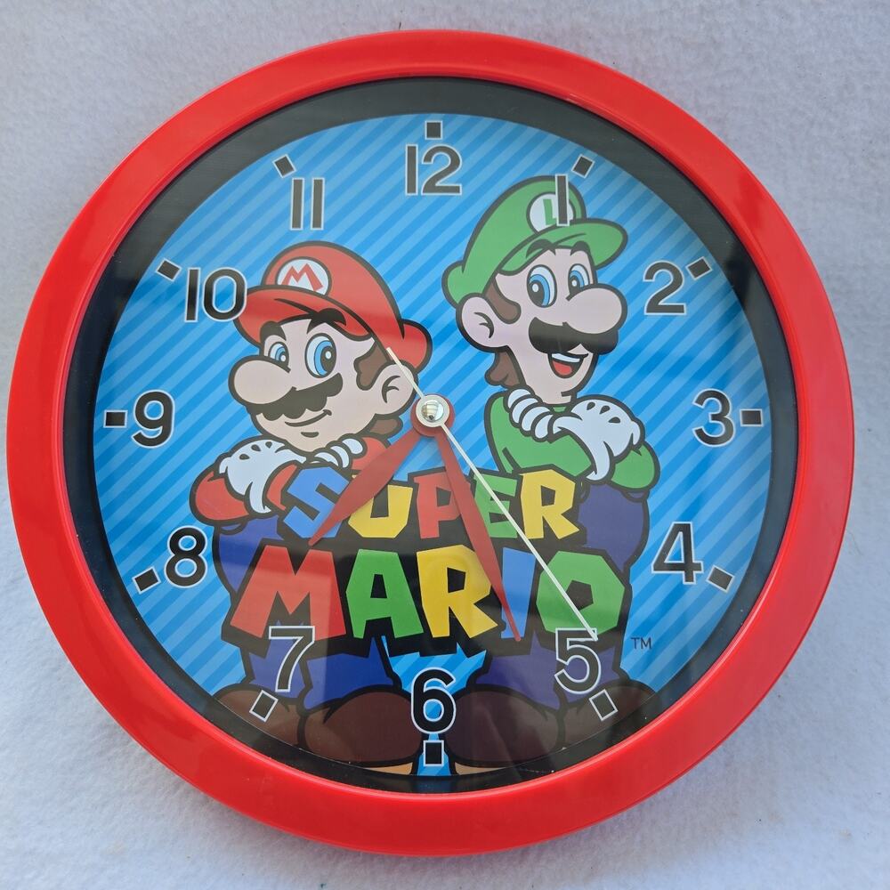 Super Mario Bros Mario & Luigi Red 10" Analog Wall Clock, Requires Batteries